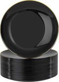 Nervure 100PCS Black and Gold Plastic Plates - 10.25 inch Black Disposable Plates - Gold Rim Dinner Plate - Black Dinner Plate Ideal for Wedding & Party