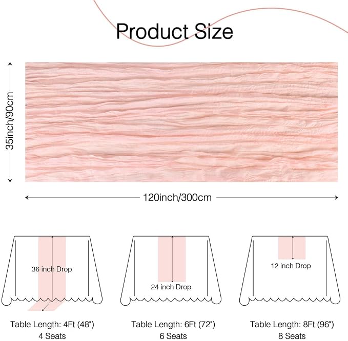 Dusty Pink Cheesecloth Table Runner 120inch Boho Gauze Home Decor | 120 Inch - Image 6