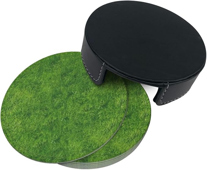 6 Pcs Green Grass Leather Coasters - Image 5