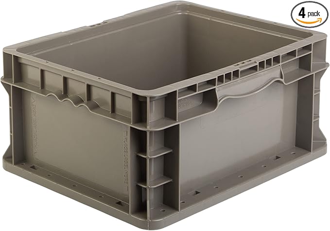 Hudson Exchange 12 x 15 x 7.5" (4 Pack) Straight Wall Handled Storage Container Tote, Gray/Brown