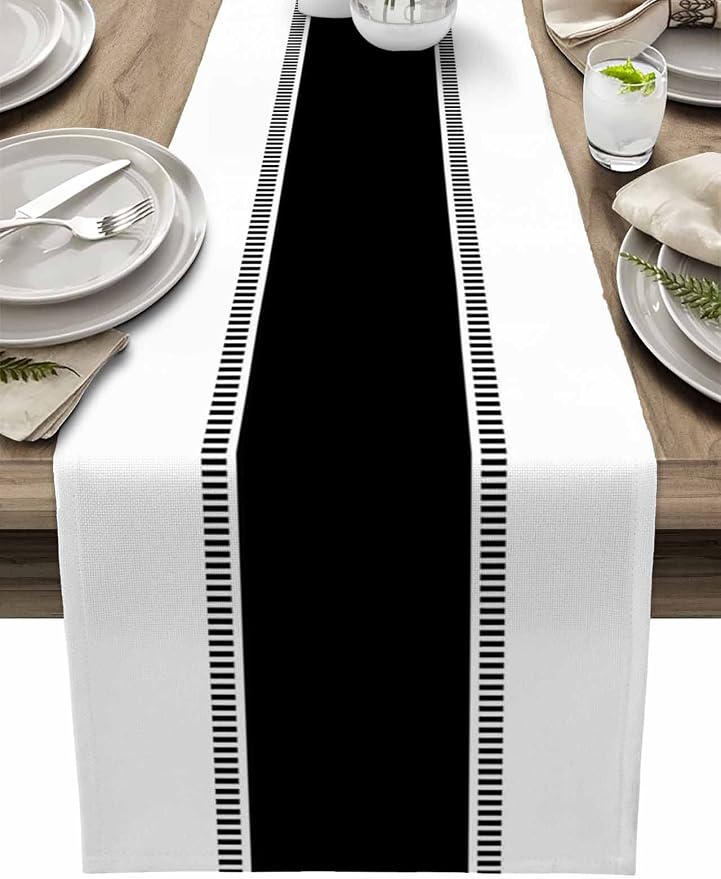 Black and White Table Runners 90 inches Long, Farmhouse Stripes Table Runner by Futuregrace