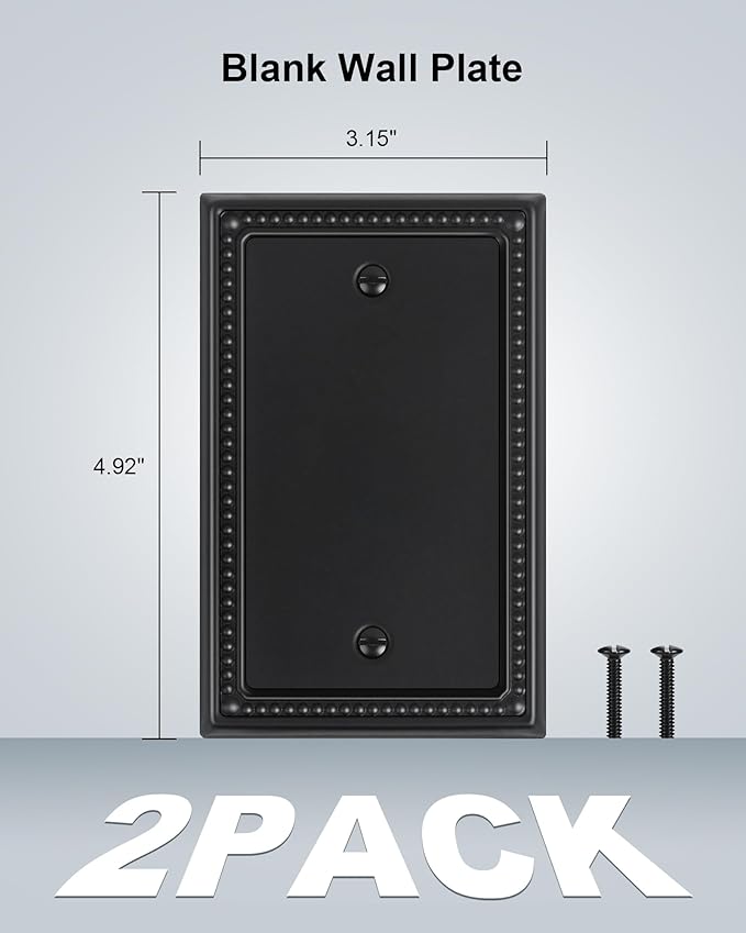 2-Pack Blank Outlet Cover Wall Plate, Metal Switch Plates Outlet Covers, Black Pearls Beaded Decorative Wall Plates for Electrical Outlets