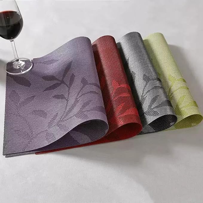Leaf Placemats Set of 6 Non-Slip Heat-Resistant Vinyl Washable Place Mats for Kitchen Table Indoor Outdoor Durable (18"x12", Green)