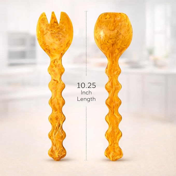 SS CRAFTS INDIA Premium 10.25" Marbled Amber Resin Salad Servers | Set of 2 - Image 2