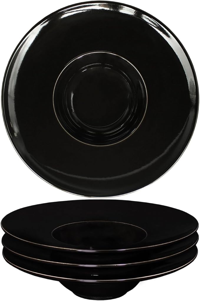 Ceramics Rimmed Soup Bowls 8.8 oz, Black 11.6 inch Exquisite small soup plate Set of 4, Pasta plates With Rim is the best choice for hotels, kitchens, fine restaurants and gourmets