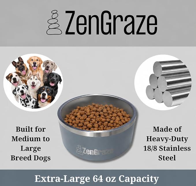 Stainless Steel Dog Bowl for Large Dogs | 64 oz, Non-Slip Base | Includes - Image 2