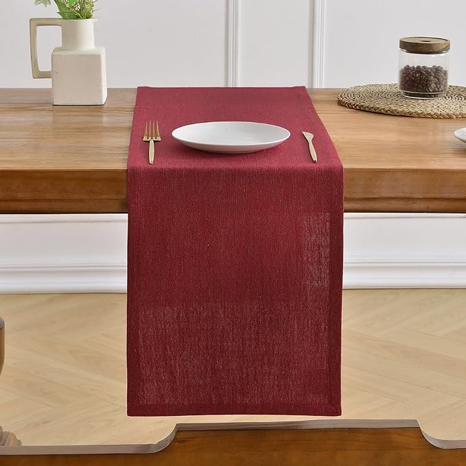 Wracra Linen Table Runner, Burlap Red Table Runners 90 Inches Long | Rich Woven - Image 6