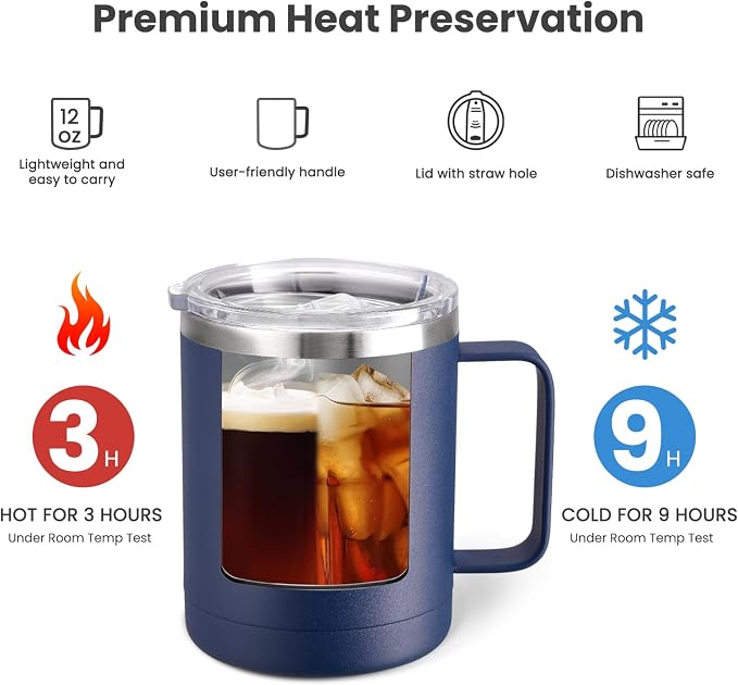 MEWAY 12oz Coffee Mug With Handle 2 Pack Bulk, Stainless Steel Insulated Travel - Image 3