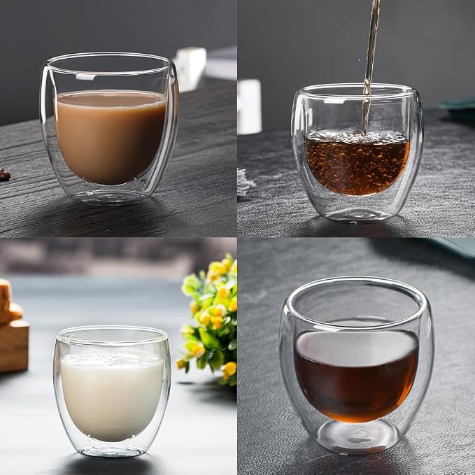 Double Wall Expresso Cups, 3 Ounce Glass Coffee Mugs | Small Insulated Clear - Image 8