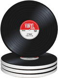 Drinks Coasters Set of 4, Old Record Player Music Round 4" Cup Coasters, Absorbent Ceramic Stone Coasters with Cork Base, Cute Coasters for Table Home Décor, Ideal Gifts for Women Men