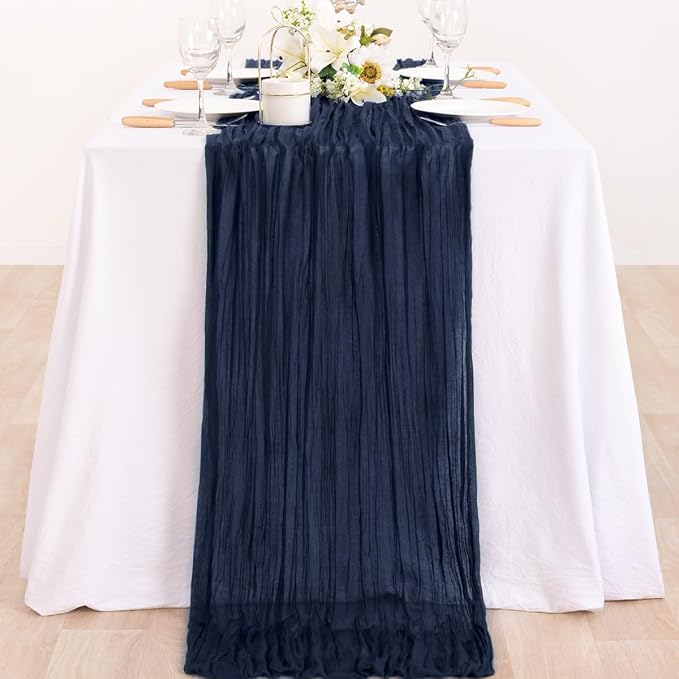 Navy Blue Cheesecloth Table Runner 10ft Boho Rustic Gauze Cheese Cloth | - Image 2