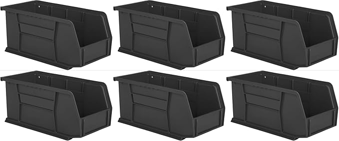 Hudson Exchange 11" x 5-1/2" x 5" (6 Pack) Plastic Stackable Storage Bin and Hanging Container, Black