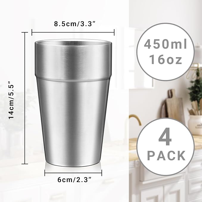 Metal Cups For Drinking, 16 oz Insulated Tumbler, 4 Pack Double Wall - Image 2