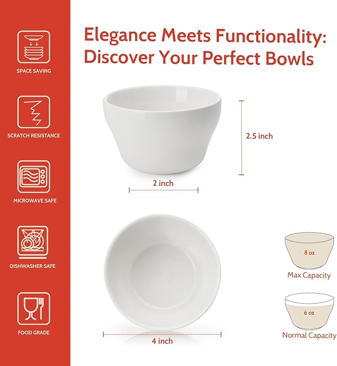 Sweese Set of 6 Porcelain Bouillon Cups, Multicolor Superior Durable Professional Grade, 8 Ounce Capacity, 6.0 Count