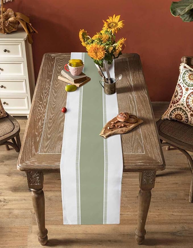 Sage Green Stripe Table Runners 36 inches Long, Linen Boho Table Runner - Image 5