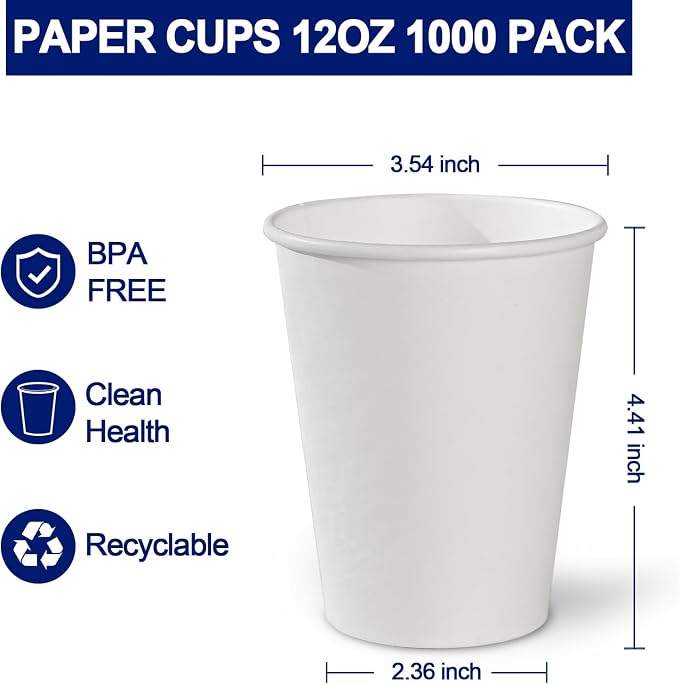 Clawsoff 12 oz 1000 Count Paper Cups Disposable Hot Beverage Coffee Cups | - Image 2