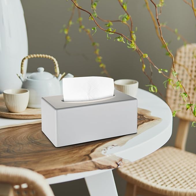 Tissue Box Cover, Rectangular Facial Tissue Holder with Bottom, Decorative Storage Box for Bathroom Vanity, Toilet Tank, Car, Dressers, Night Stand, Rv, Parlors and Offices - Grey