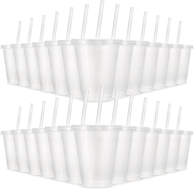 24 Pcs Plastic Tumblers with Lids and Straws, Reusable Cups with Lids Plastic by LEIFEOSH