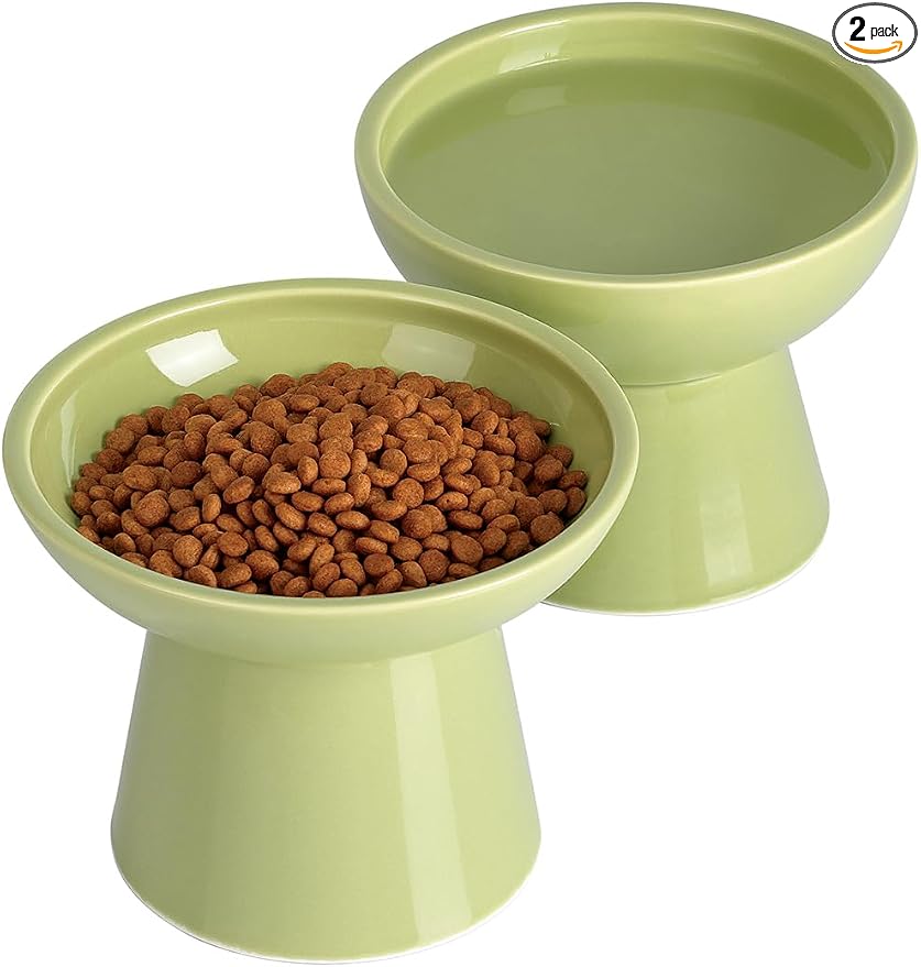 LoeJan Elevated Cat Food and Water Bowls Set, Extra Wide and Raised Ceramic by LoeJan
