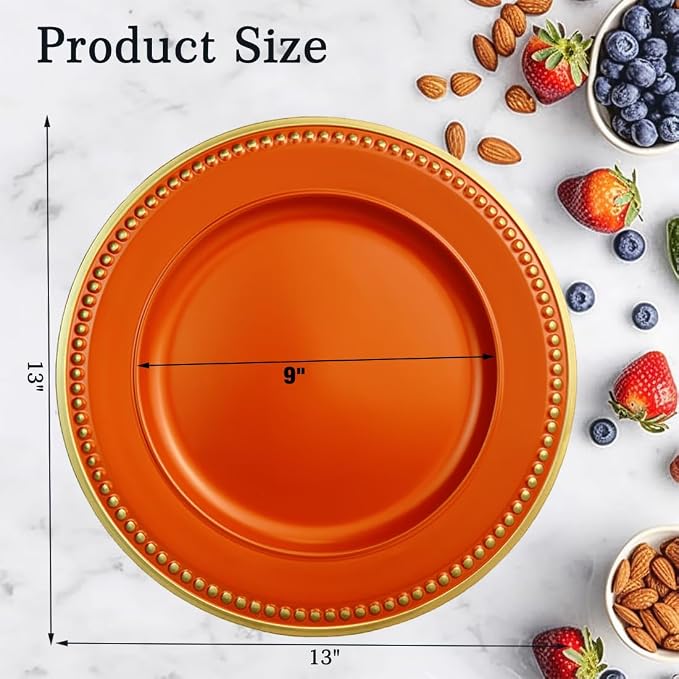 Orange Beaded Charger Plates, 13 Inch Plastic Round Chargers - Image 3