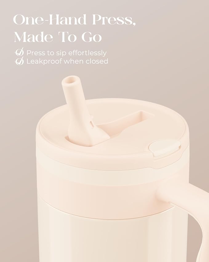 40 oz Insulated Tumbler with Handle and Push-Button Straw Lid, Stainless Steel - Image 3