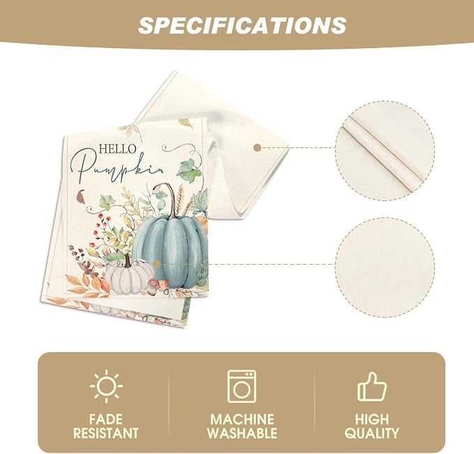 Artoid Mode 210 GSM Fall Table Runner 13x48 Inch Home Party Decor | Aqua Hello - Image 5