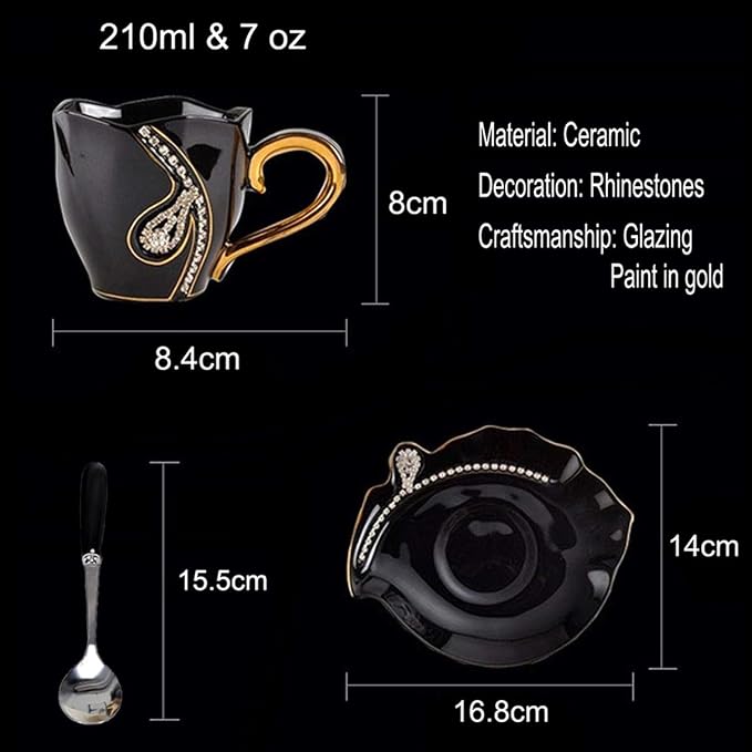 7 Oz Luxury Rhinestone Ceramic Coffee Cup and Saucer Set - Image 4