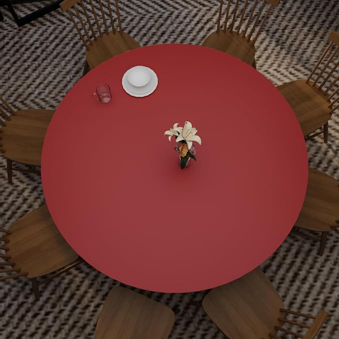 Round Table Pad, 1.8mm Thick, Dia.42 Inch, Leather Table Cover, Dining Table Protector, Table Top Protector (Black+Wine Red)
