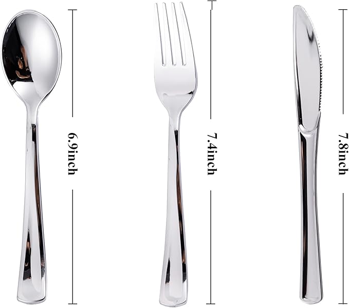200PCS Silver Plastic Silverware, Disposable Utensils & Cutlery | 100 Forks - Image 2