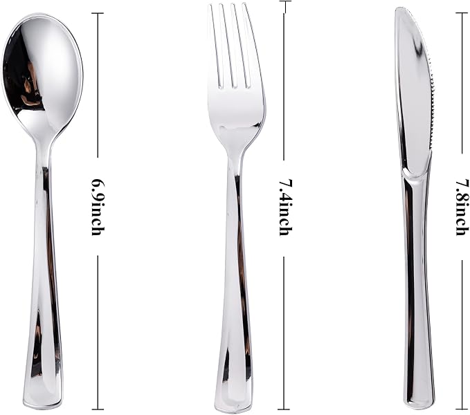 120PCS Silver Plastic Silverware, Disposable Utensils & Cutlery | 60 Forks - Image 2