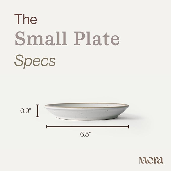 MORA Small Plates Set of 4, 6.5 inch Ceramic Pottery Dessert Plates - Microwave, Oven and Dishwasher Safe - Oat