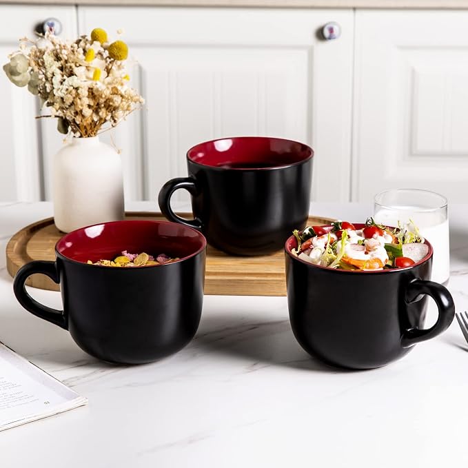 AmorArc 24 oz Soup Mugs with Handles, Jumbo Ceramic Bowls Mugs Set with handles - Image 7