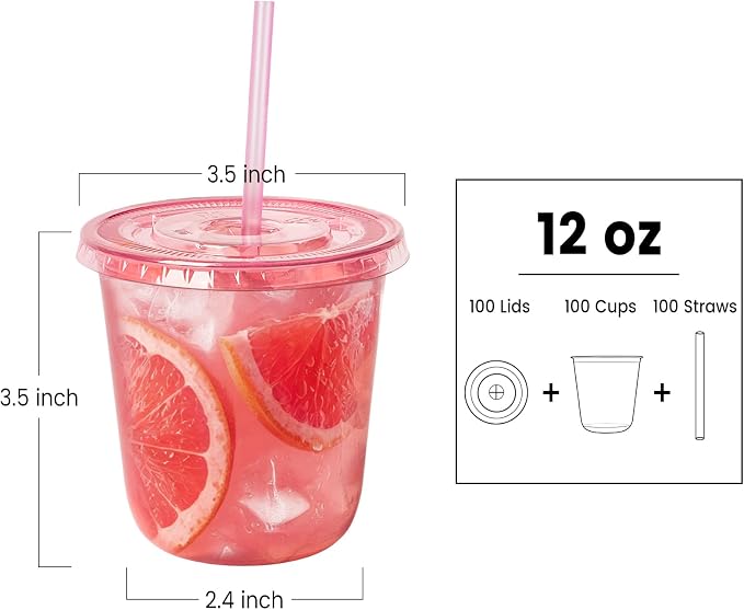 100 Sets - 12oz Pink Plastic Cups - Image 2