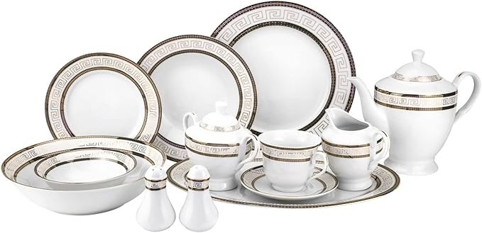 Euro Porcelain 57-pc Banquet Dinnerware Set, Luxury Tableware Dining Service for 8