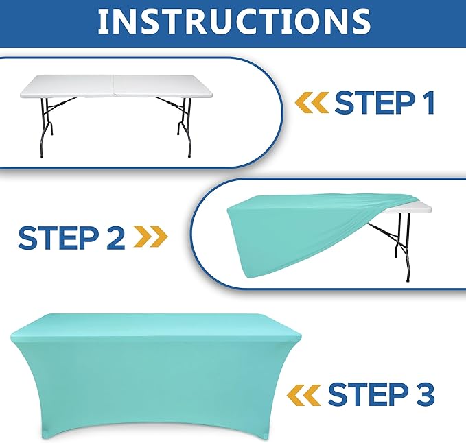 Fitted Stretch Table Cover for 6 foot Rectangle Tables-8 Pack Aqua Blue Spandex Tablecloth-Elastic Folding Tablecloths for Party, Vendor Booth Display, Banquet Buffet Event, Craft Trade Show