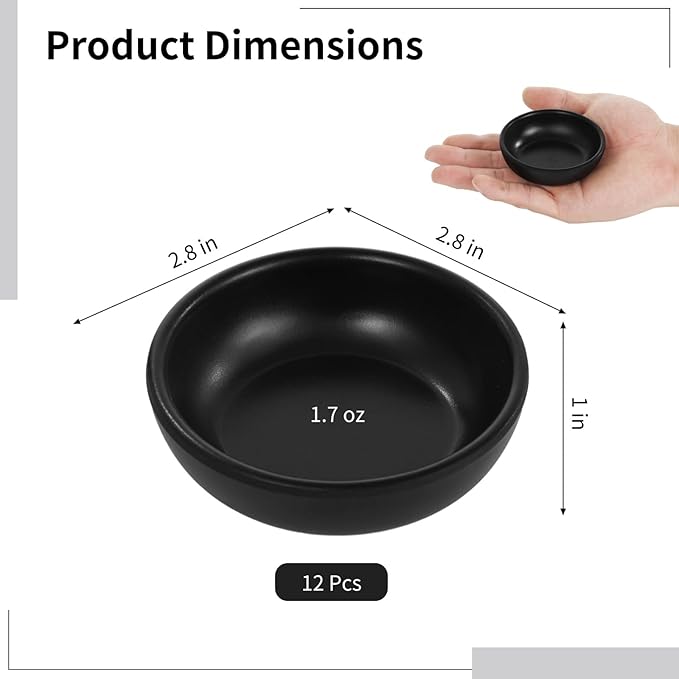 12 Pcs Soy Sauce Dish, 1.7 oz Black Dipping Bowls, Stackable Pinch Bowls, Unbreakable Small Bowl for Dips, Dip Bowl for Parties Parties, BBQs, Restaurants