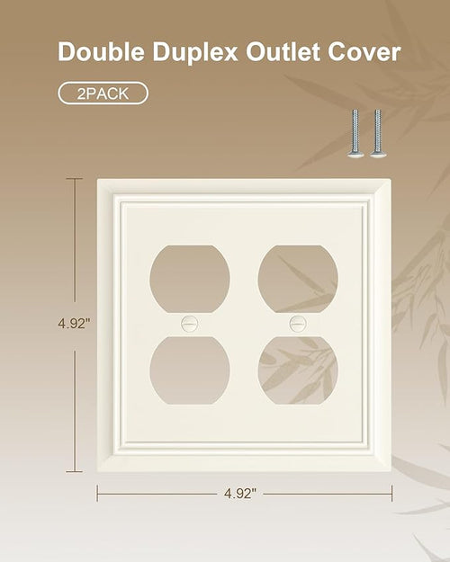2-Pack Double Duplex Outlet Cover, Light Almond Decorative Switch Plates and Outlet Covers for Electrical Outlets, Durable Natural Bamboo Fiber Wall Plates, 2 Gang Receptacle Cover