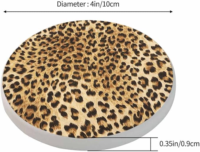Wild Animal Pattern Coaster for Drinks Individual Leopard Cheetah Skin Repeat Spot Presents for Housewarming Birthday and Family 100% Diatomite 4''X 4'',2 Pack