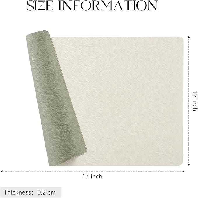 MOSAYT Vinyl Placemats Set of 6, Heat Resistant Place Mats 100% Waterproof Washable & Wipeable Faux Leather Reversible Table Mats for Kitchen Dining Party Indoor Outdoor, 12" x 17", Beige/Sage Green