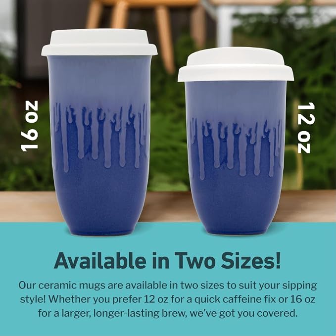 NOVA CERAMICS Ceramic Tumbler– Blue Ceramic Mug – Microwave & Dishwasher Safe - Image 5