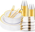 175PCS White and Gold Plastic Plates by WDF
