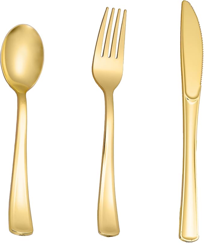 500PCS Gold Plastic Silverware, Disposable Plastic Cutlery/Utensils | Heavy by N9RTABLEWARE