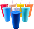 32 oz Cups with Lids and Straws Reusable set of 8, Pastel Rainbow | Iced Tea by WEXINHAO