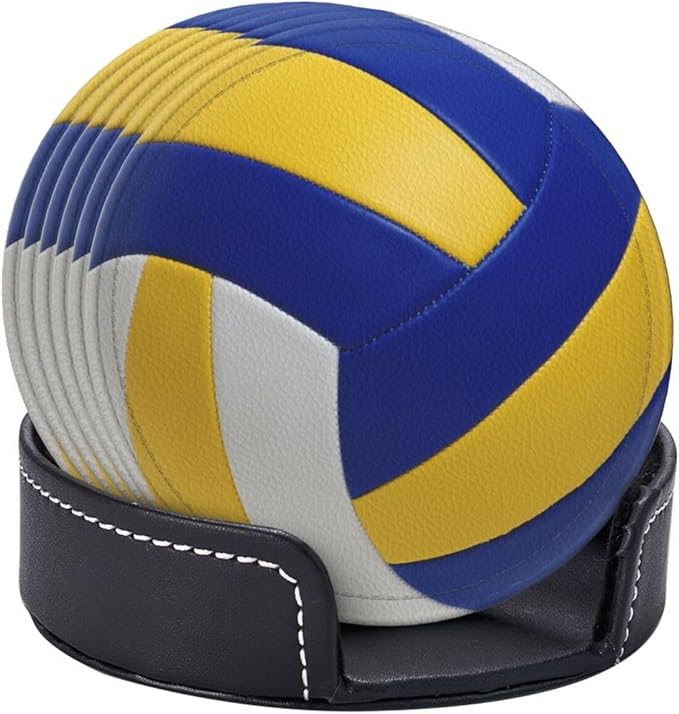 Volleyball Coasters for Drinks with Holder Round Leather Coasters Set of 6 Cups Mugs Mat Pad for Home Kitchen Bar