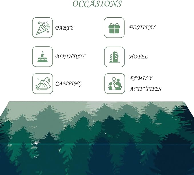 70x140 Inch Nature Rectangular Tablecloth Misty Pine Forest Silhouette Table Cloth Waterproof Durable Table Cover for Party Picnic Indoor Gaming Room Decor