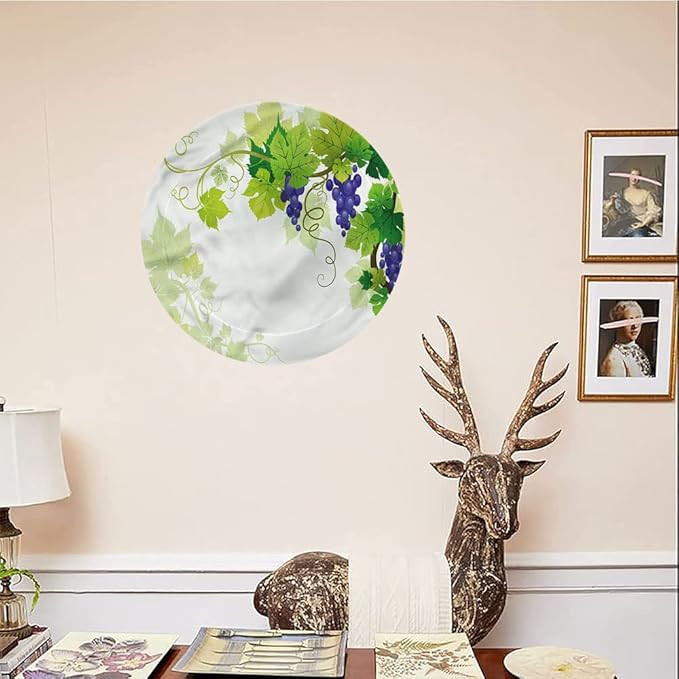 Decorative Plates, Vine Print Ornament, Grapes with Fresh Foliage, 10 Inch, Kitchen Wall Decor, Multicolor