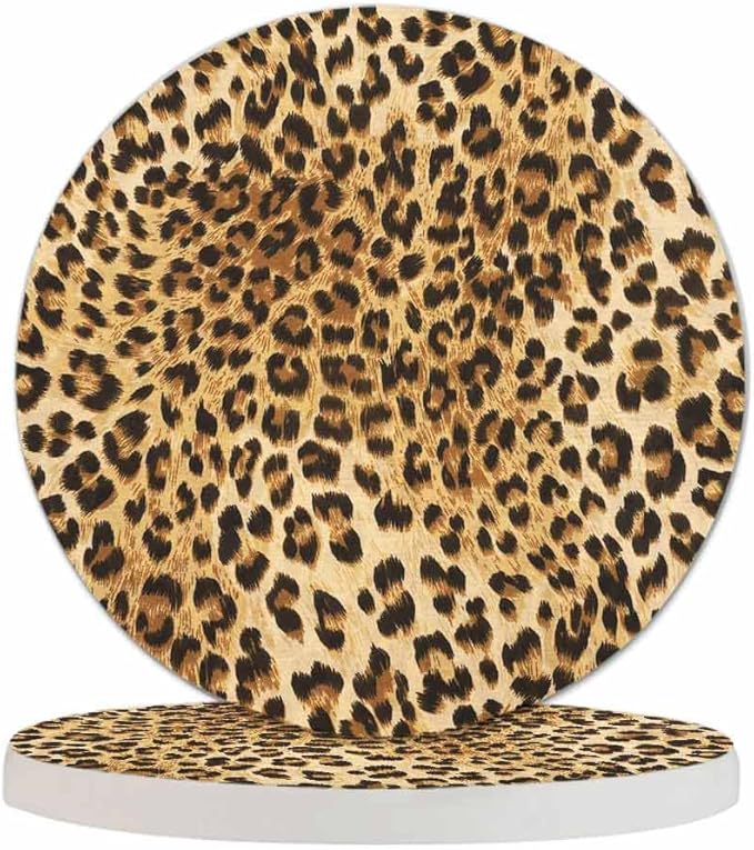 Wild Animal Pattern Coaster for Drinks Individual Leopard Cheetah Skin Repeat Spot Presents for Housewarming Birthday and Family 100% Diatomite 4''X 4'',2 Pack