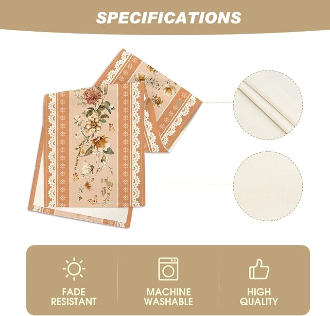 Artoid Mode 210 GSM Fall Table Runner 13x72 Inch Home Party Decor | Orange - Image 5