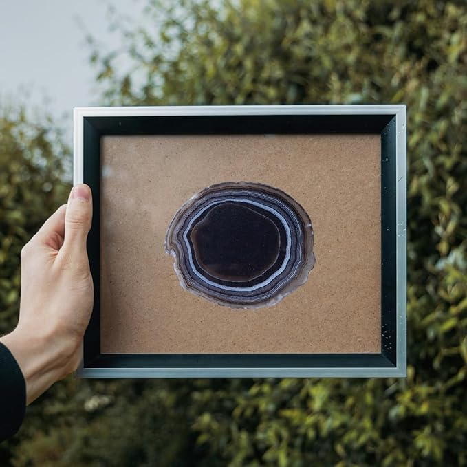 Black Agate Slices Bulk Geode Coasters Set of 4 with Rubber Bumpers - Unique 3-4 Inch Dyed Stone Drink Crystal Coasters for Home Decor, Coffee Table, Bar Accessories