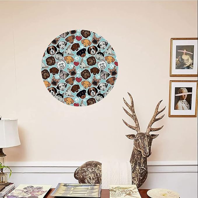 Ceramic Display Plate, Dog Lover Ceramic Hanging Decorative Plate, Canine Breeds Bulldog Chihuahua Siberians and Retriever, 7 Inch, Living Room Kitchen Decoration Household, Multicolor